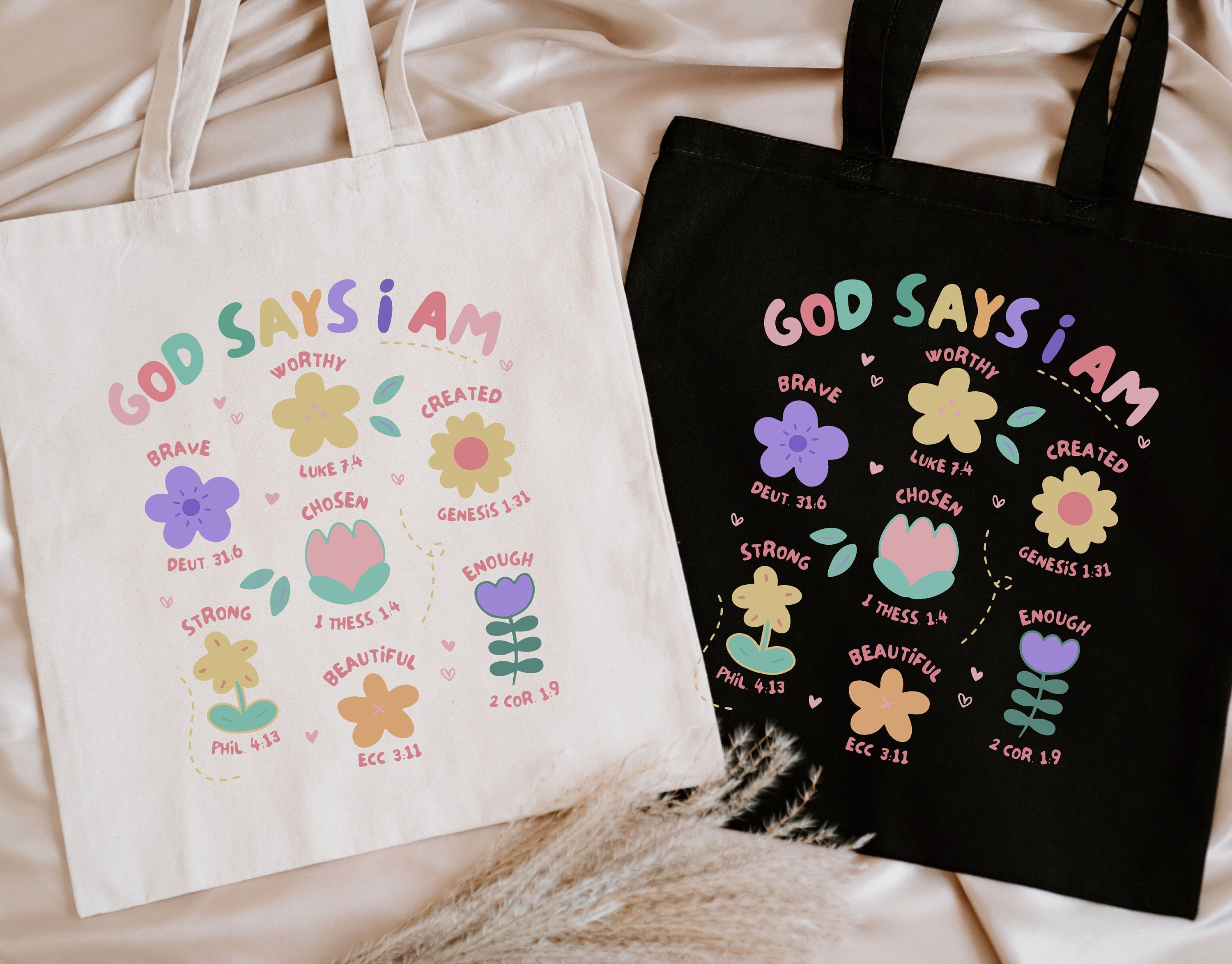 God Says I Am Flowers Tote Bag, Christian Tote Bag, Christian Flowers Tote, Gift For Christian, Women Tote Bag, Inspirational Women Tote Bag